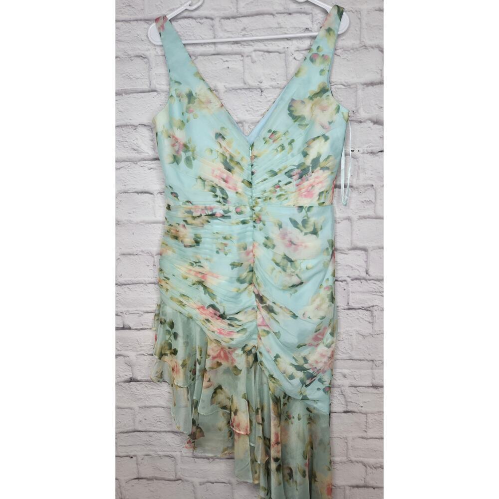 NWT Mac Duggal Ieena Blue Floral Chiffon Waterfall Ruffle Hem Gown Size 10 prom - Picture 6 of 11